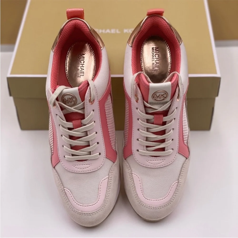 Michael Kors Pink and Rose Gold Mixed-Material Sneakers - Picture 6 of 7